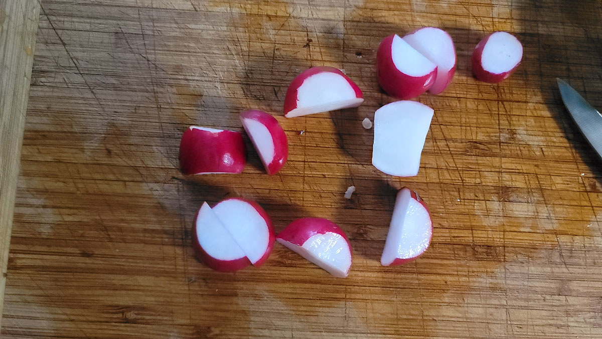 Large radishes cut in half.