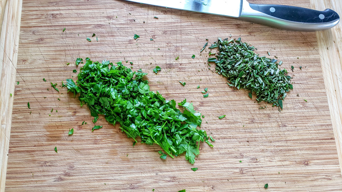Herbs chopped finely.