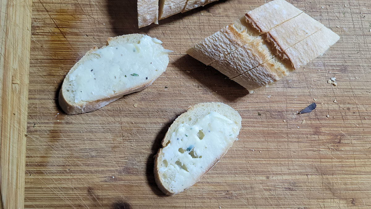 Butter slathered on bread.