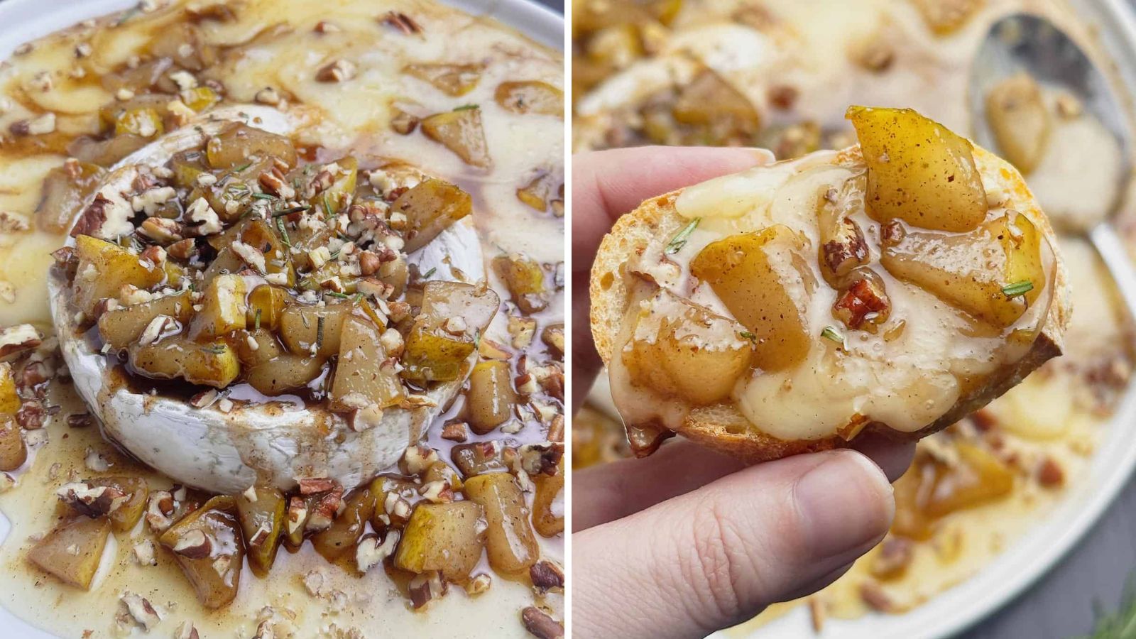 Pears with baked brie and honey.