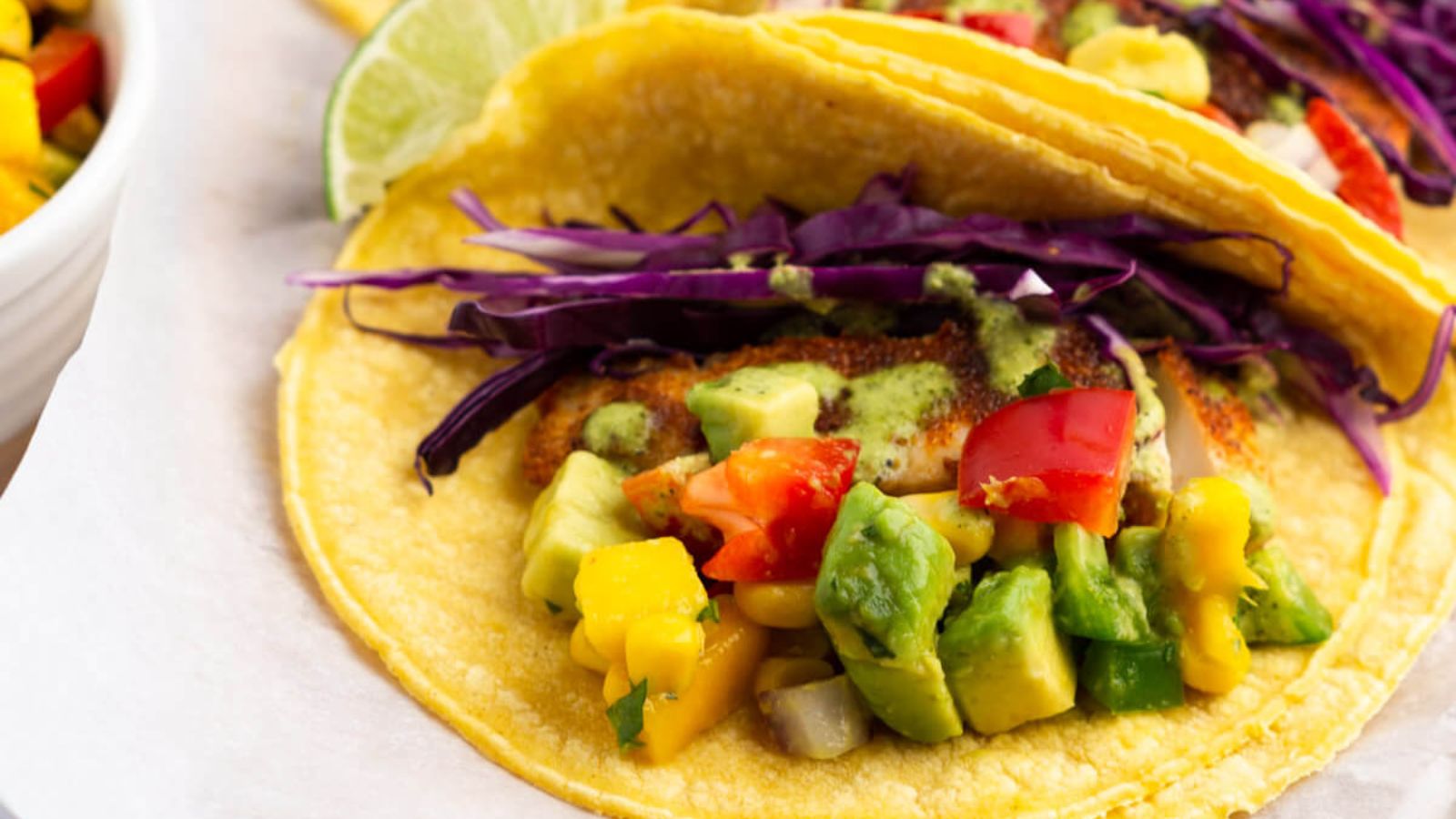 Mahi mahi fish tacos with cilantro lime.