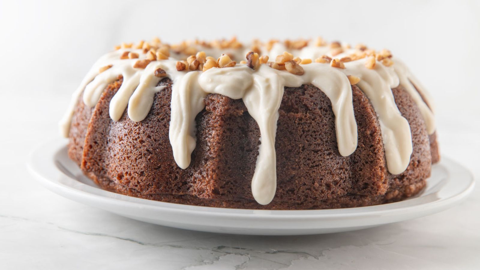 Butternut squash bundt cake with cream cheese frosting.