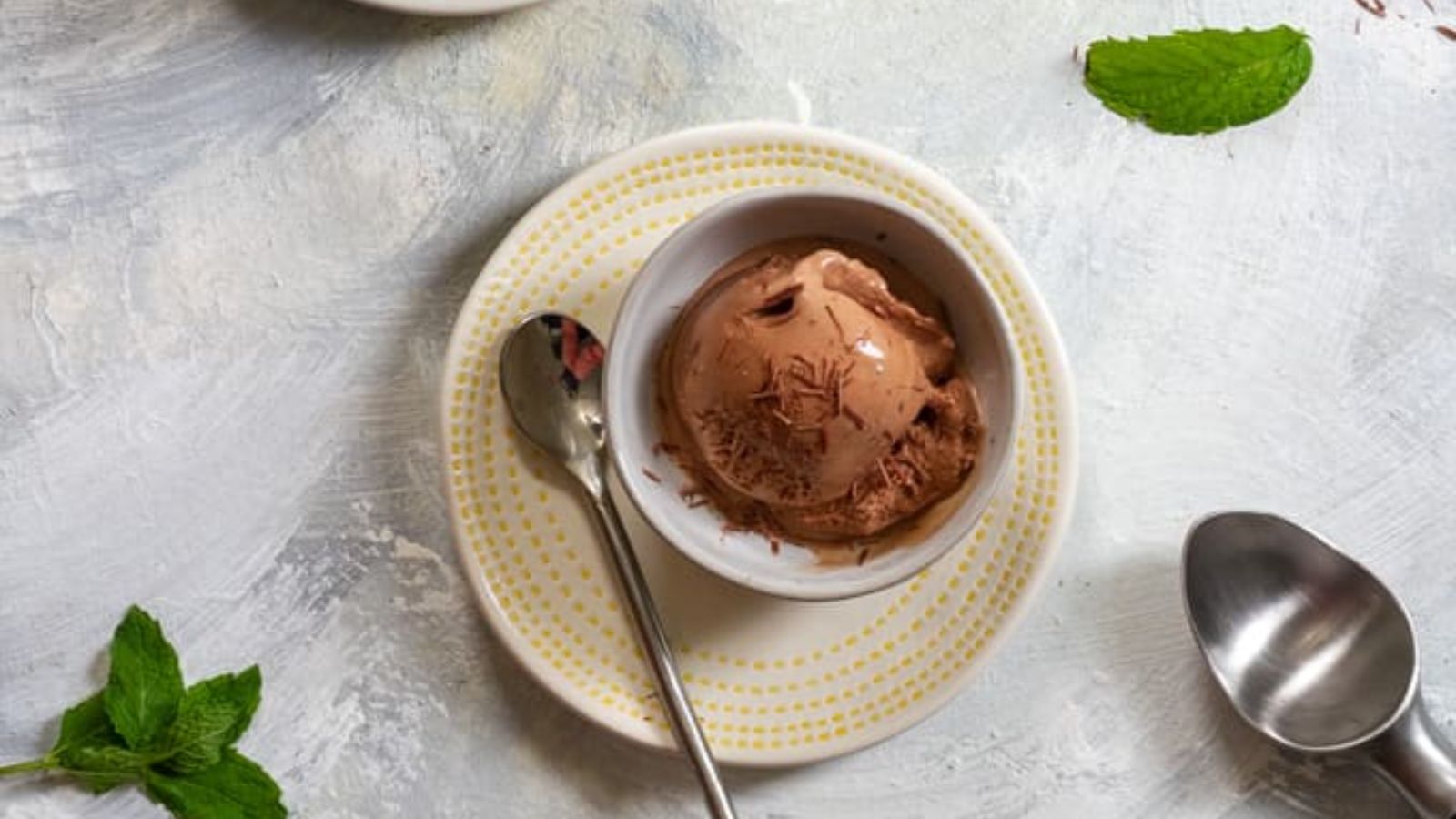 A scoop of chocolate ice cream.