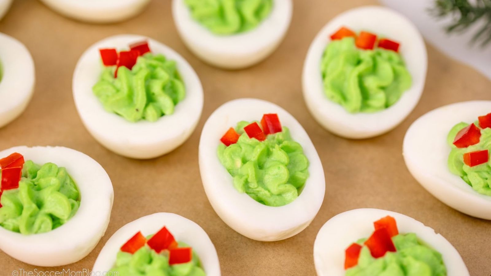 Deviled eggs in christmas theme.