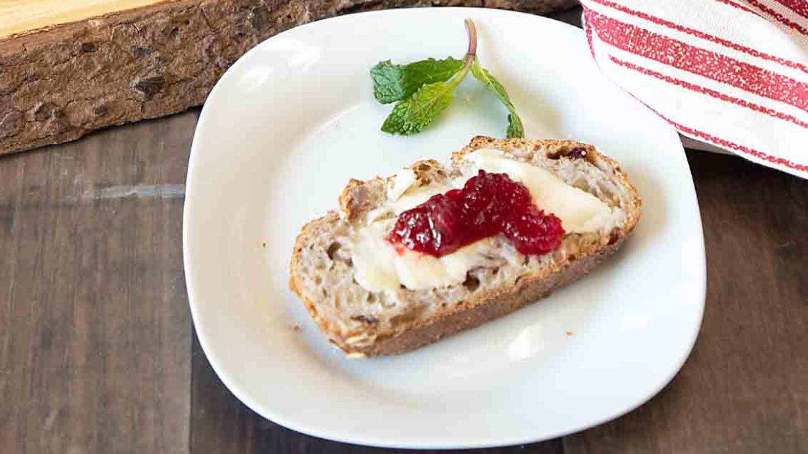 Bread with cranberry jam.