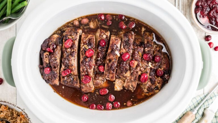 Pork loin with cranberries.