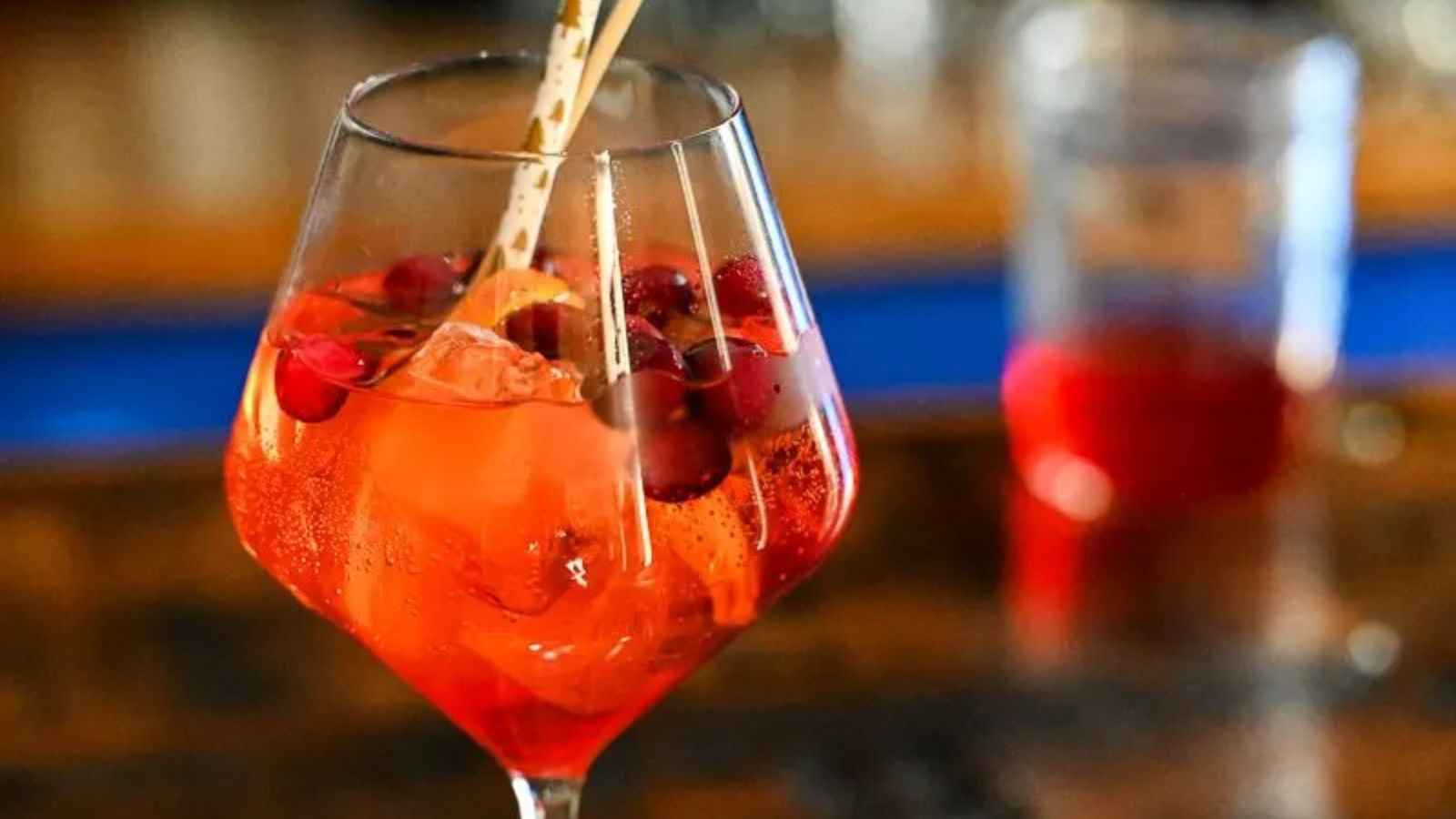 Cranberry spritz in a glass.