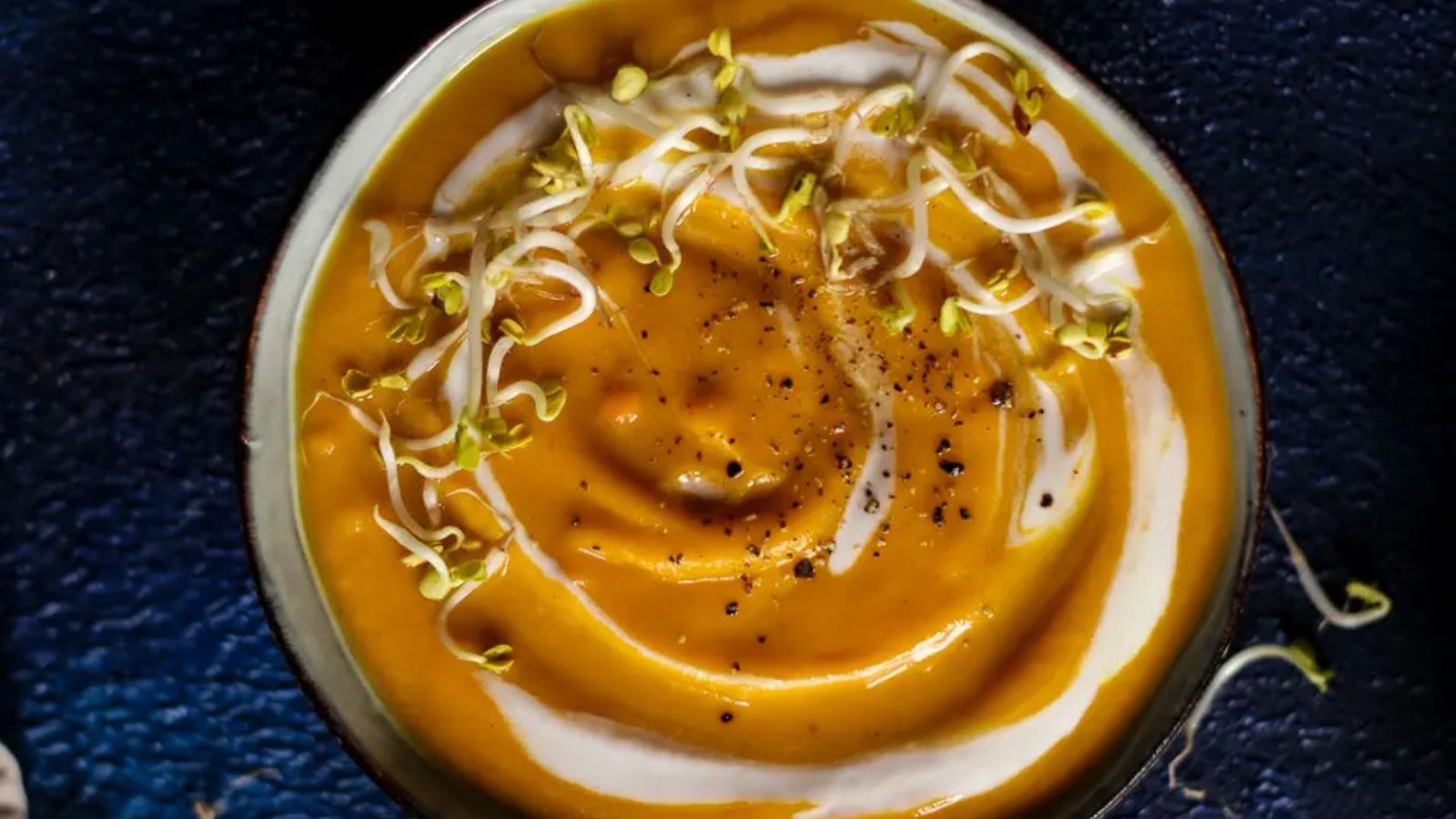 Sweet potato lentil soup in a bowl.
