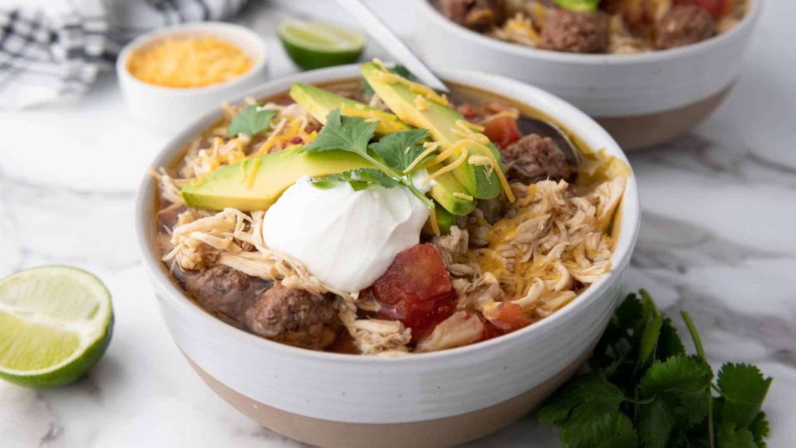 Taco soup in a bowl.