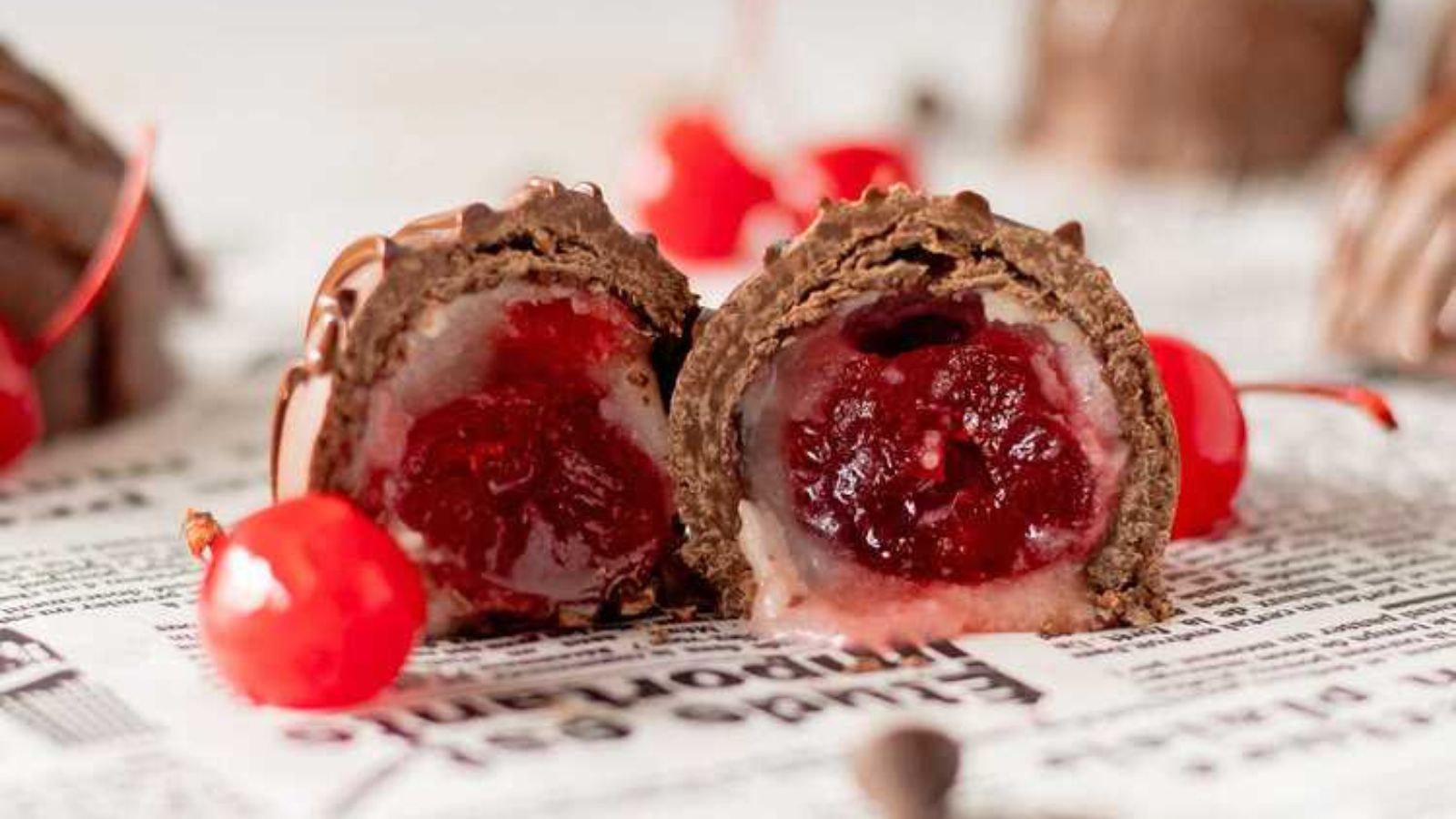 Cherries covered in chocolate.