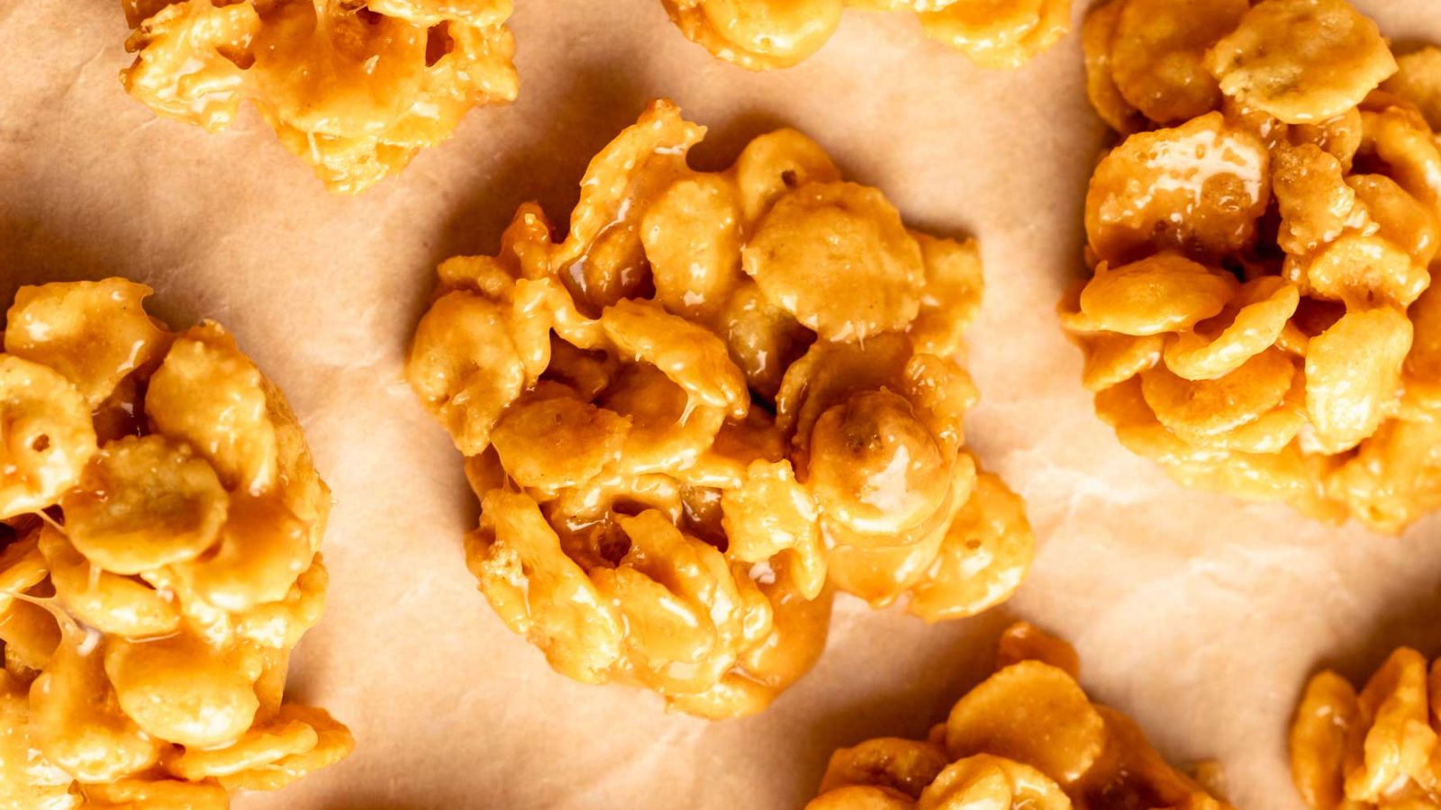 Cornflake candies on a parchment paper.