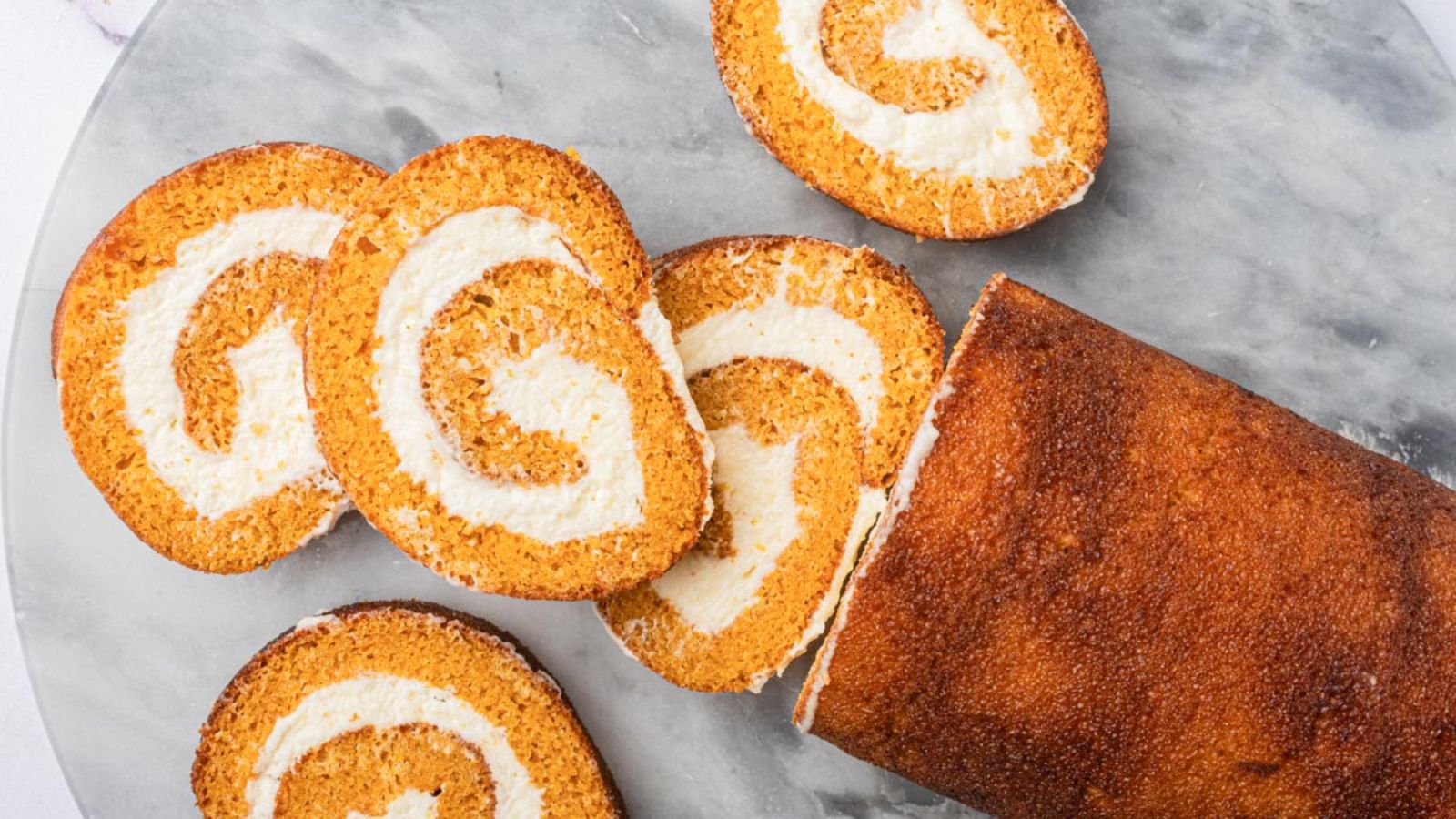 Slices of pumpkin roll.