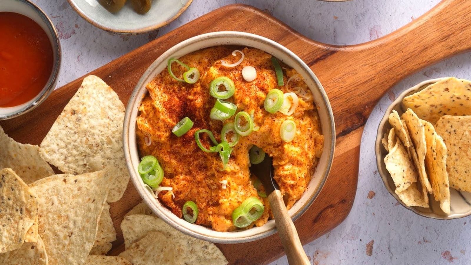 Chicken dip with chips on the side.