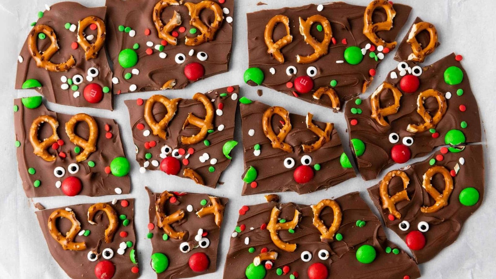 Chocolate bark with pretzels.