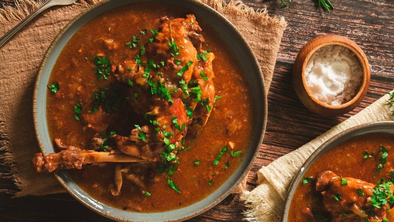 Rabbit stew in a bowl.