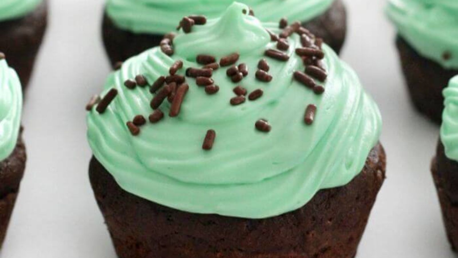 Close up of mint chocolate cupcake.