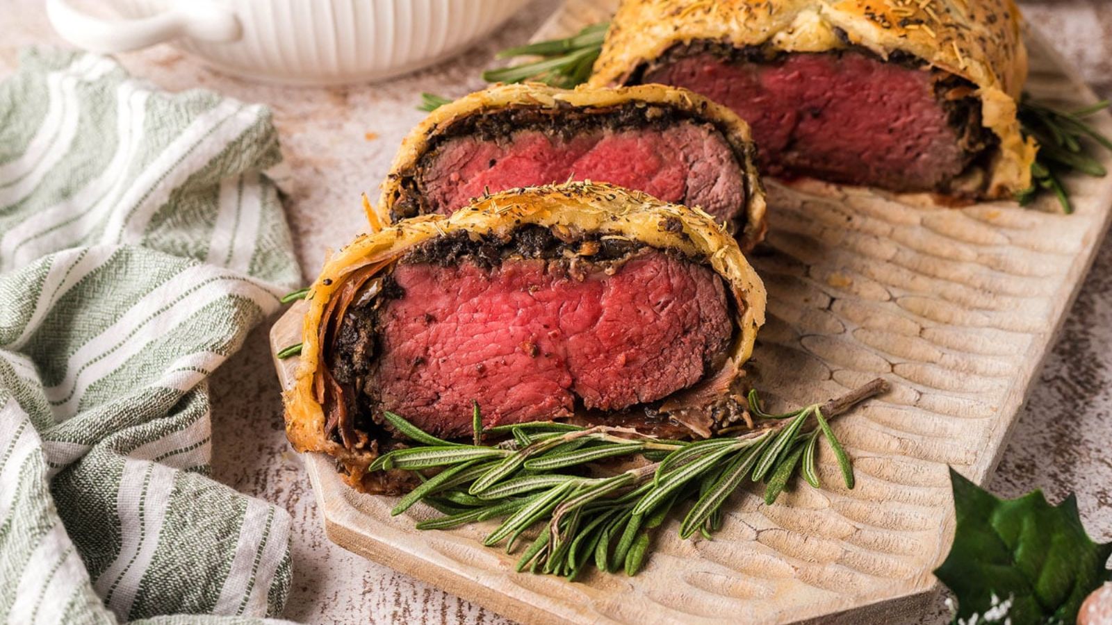 Slices of beef wellington.
