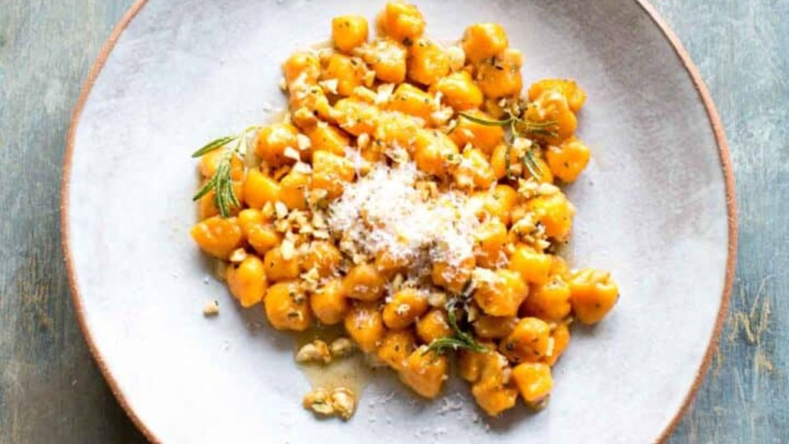 Sweet potato gnocchi on a plate.
