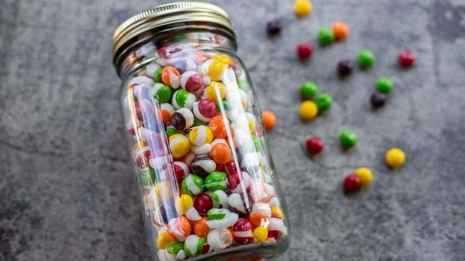 Dried skittles in a bottle.