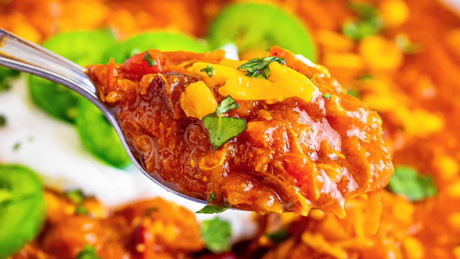A spoonful of turkey chili.
