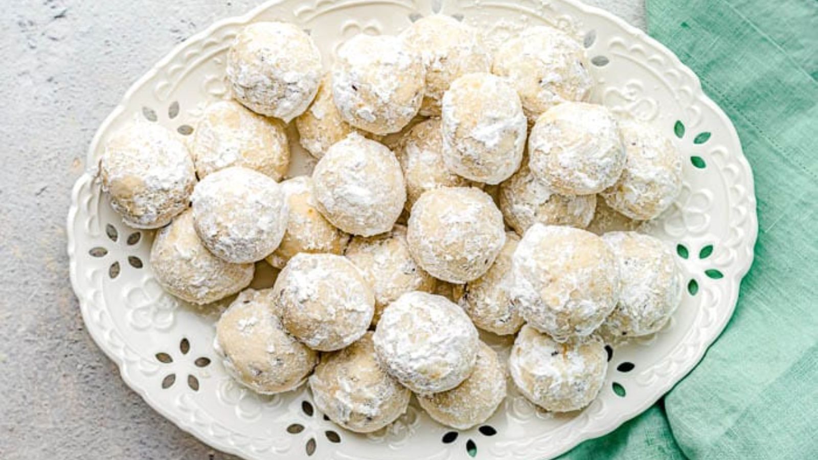 White cookies on a plate.