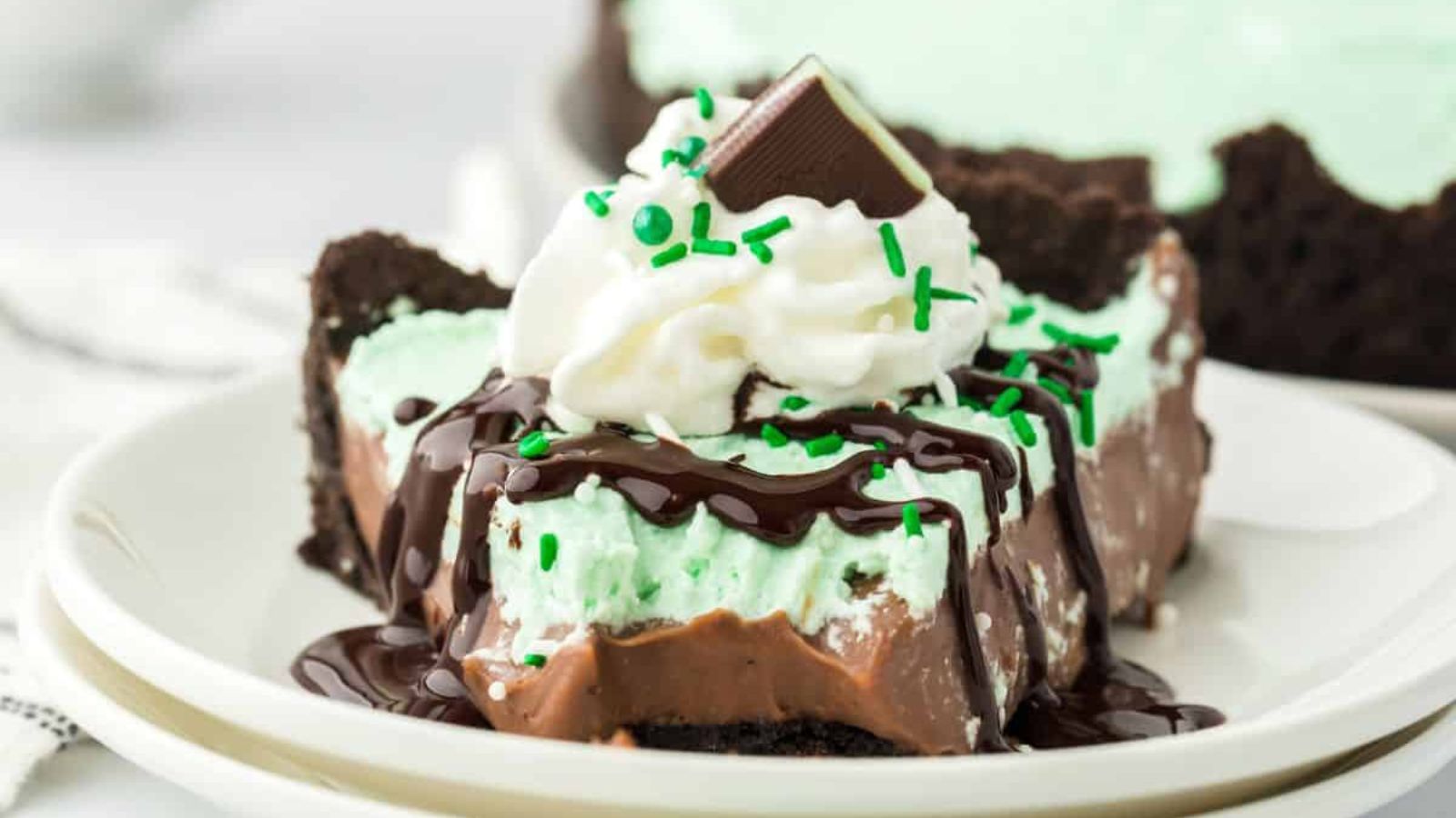 Slice of mint chocolate pie.