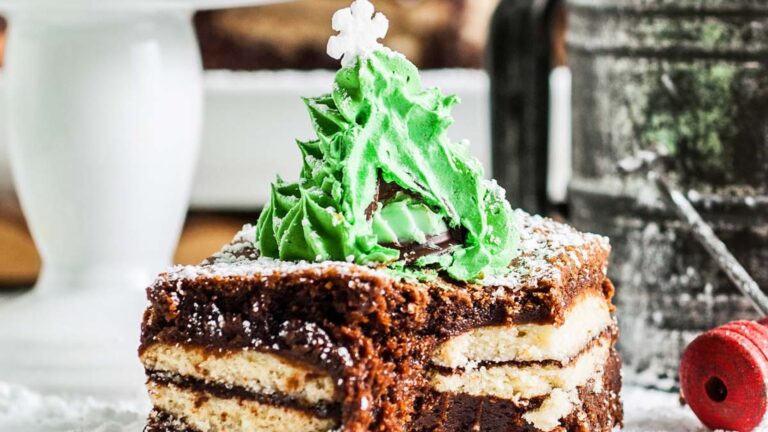 Close up shot of mint brownie.