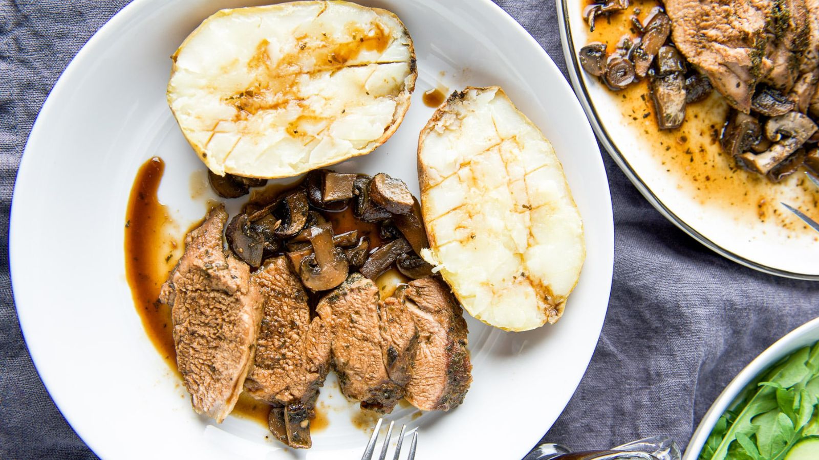 Pork tenderloin with mushrooms.