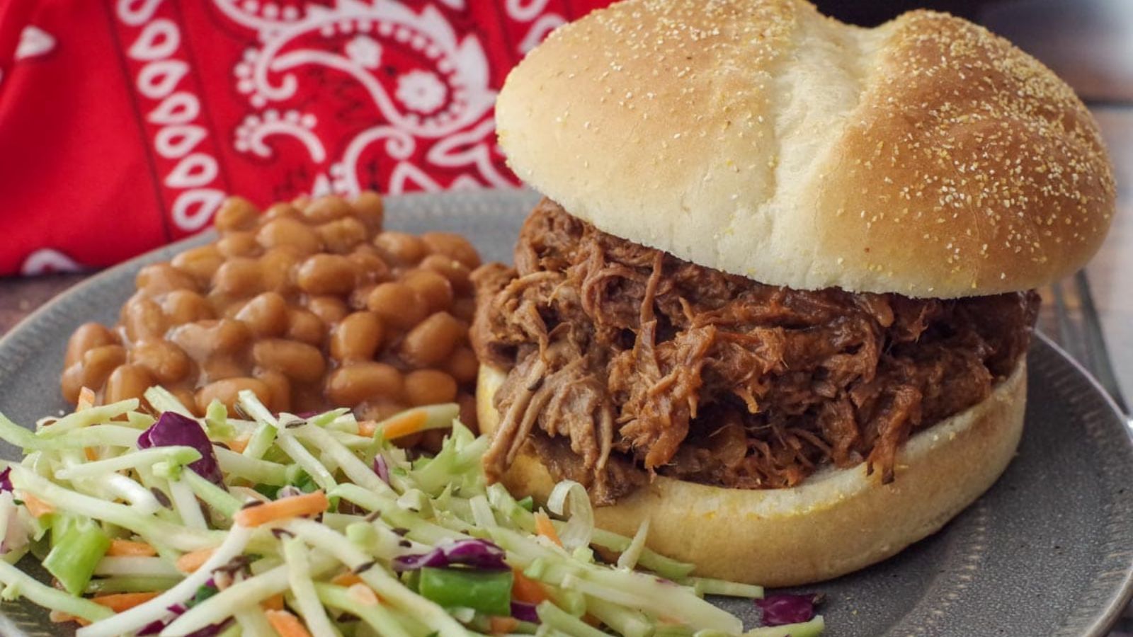 Beef on a bun with veggies.
