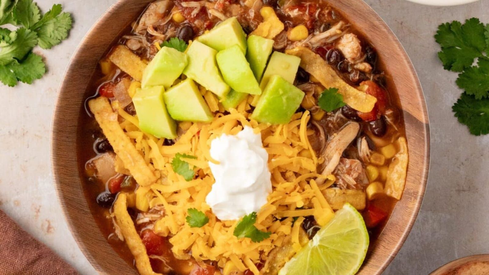 Tortilla soup in a bowl.