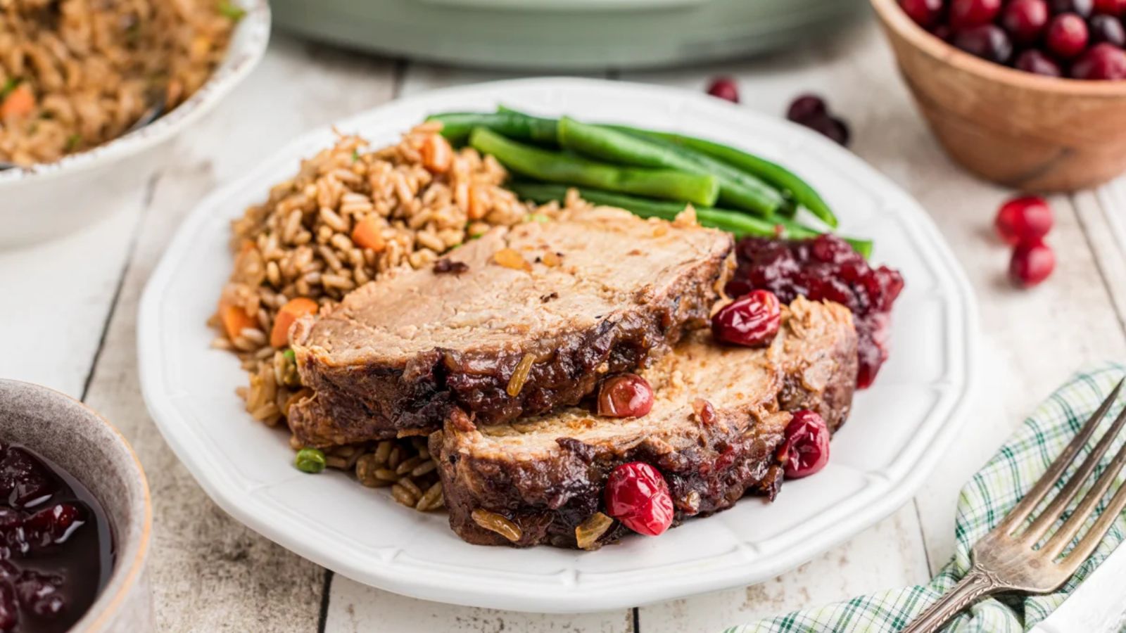 Slices of cranberry pork loin.