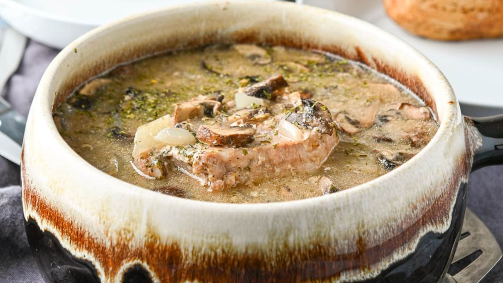 Pork chops on a soup.