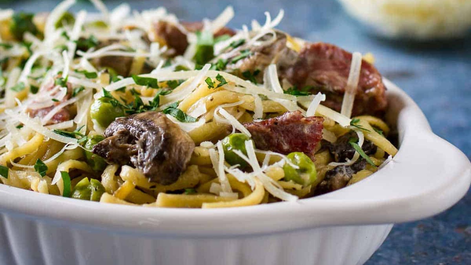Turkey tetrazzini with toppings.