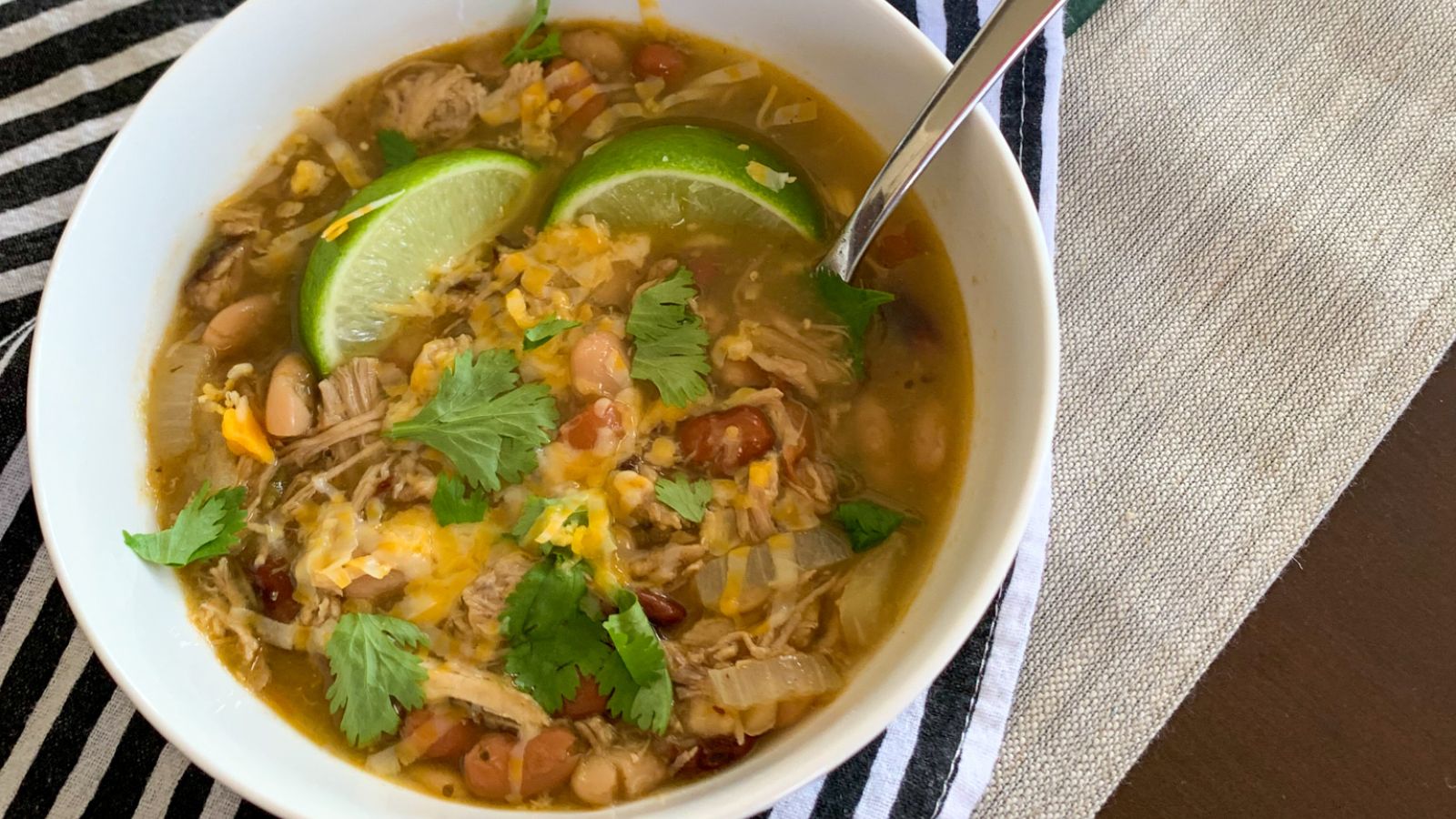 Pork green chili in a bowl.
