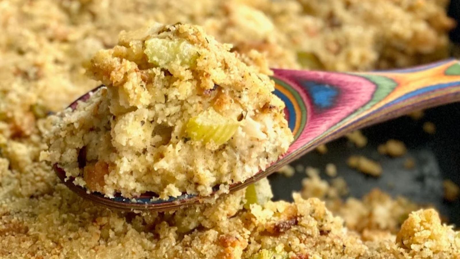 A ladle full of cornbread biscuit.