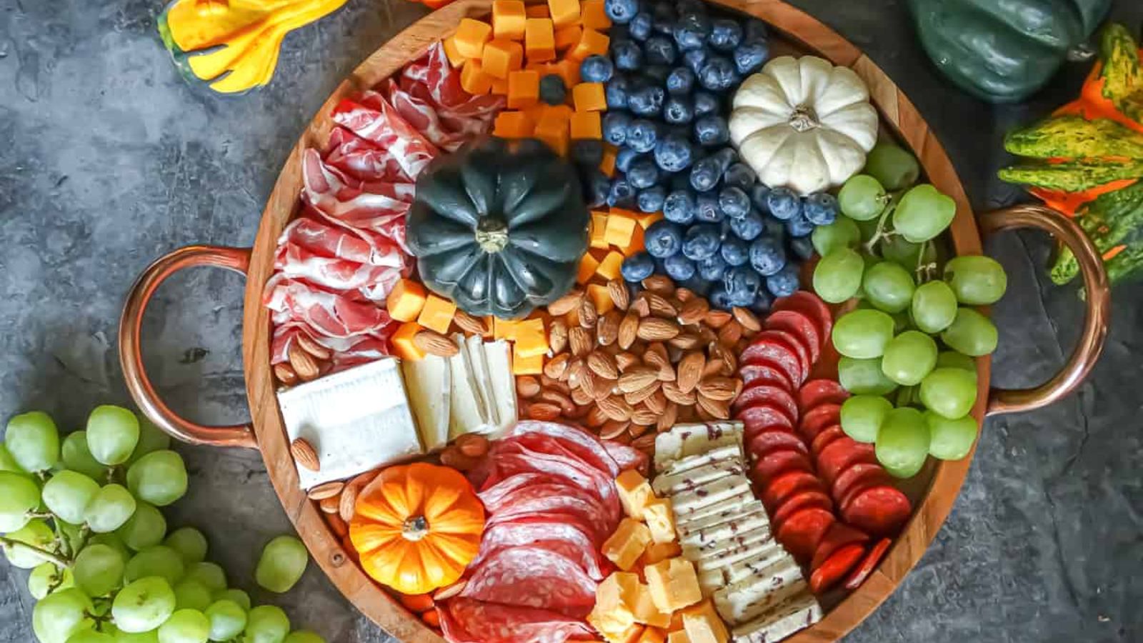 Charcuterie board with different varieties.