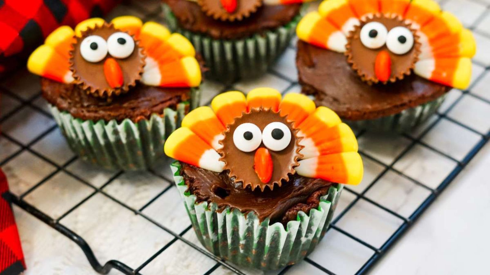 Three turkey cupcakes.