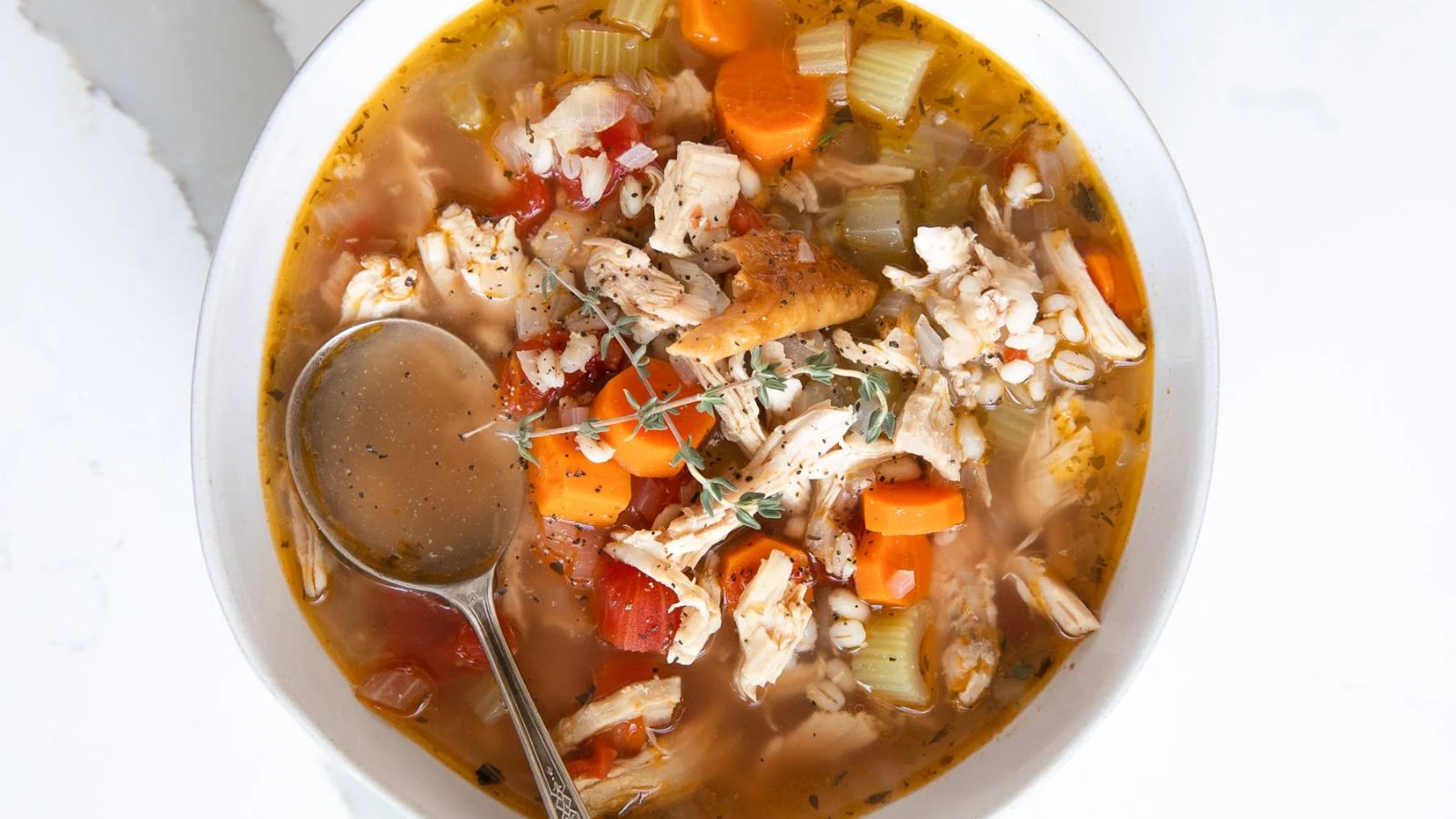 Turkey soup in a bowl.