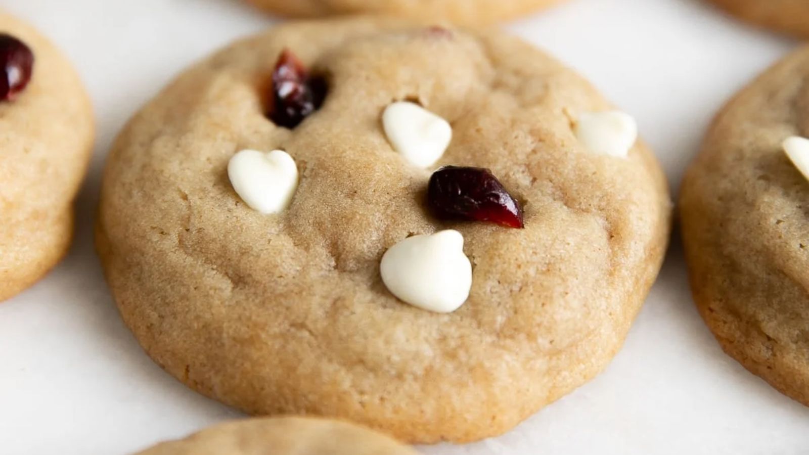 Cookie with cranberries and white chocolate.