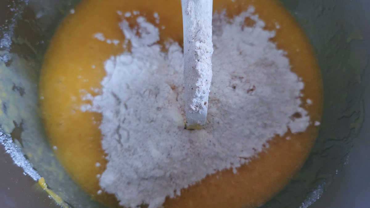 Dry ingredients added to the bowl.