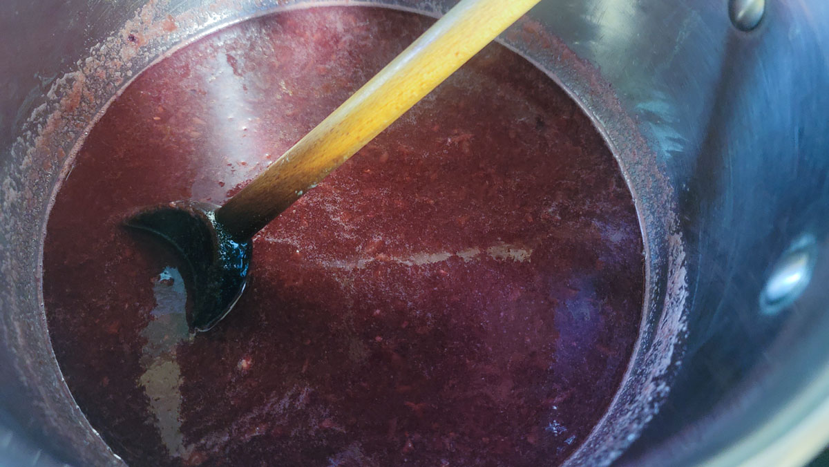 Grape juice in a large stockpot.