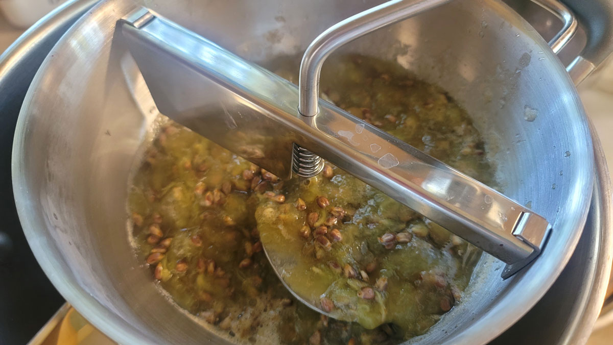 Use a food mill to remove the seeds from the pulp.
