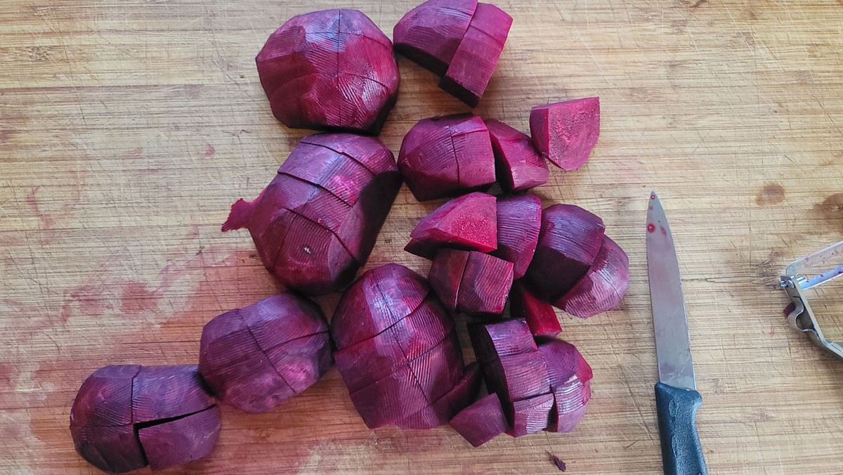Beets cut into small chunks.