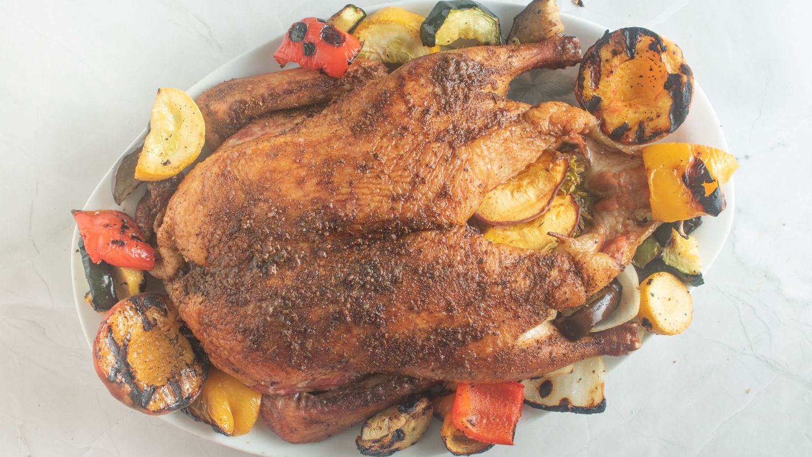 Smoked duck with veggies.