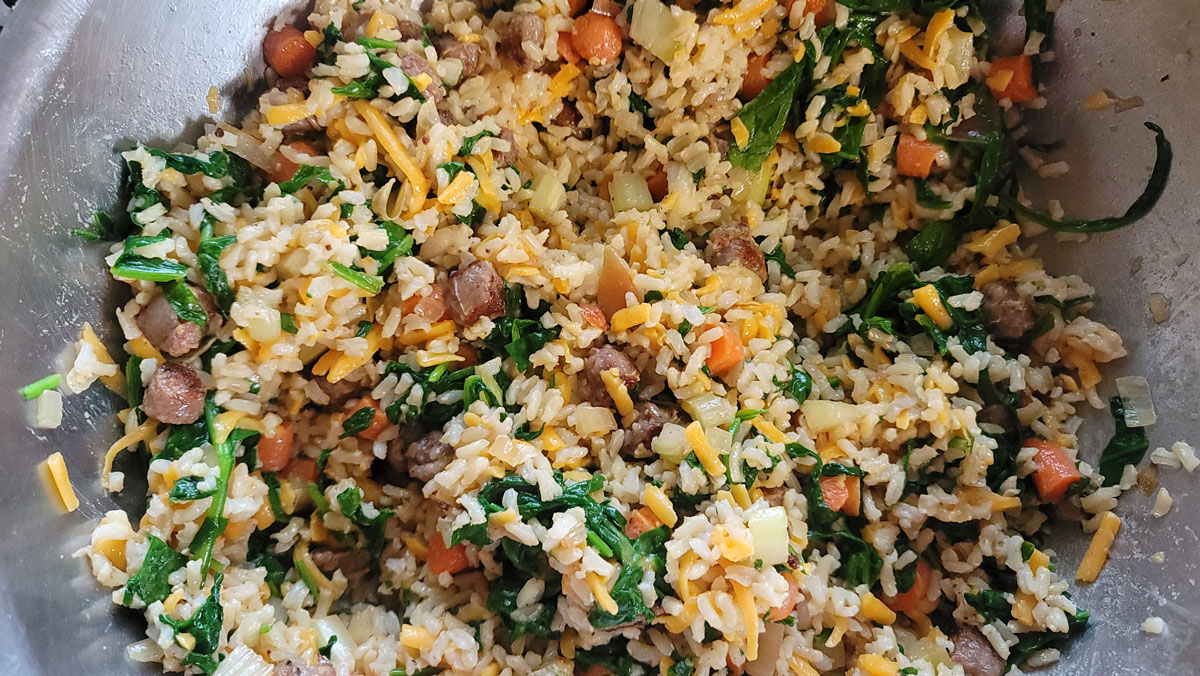 Filling ingredients mixed up in a bowl.