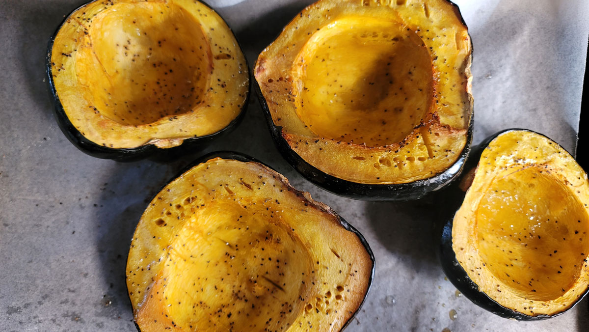 Cooked squash removed from the oven.