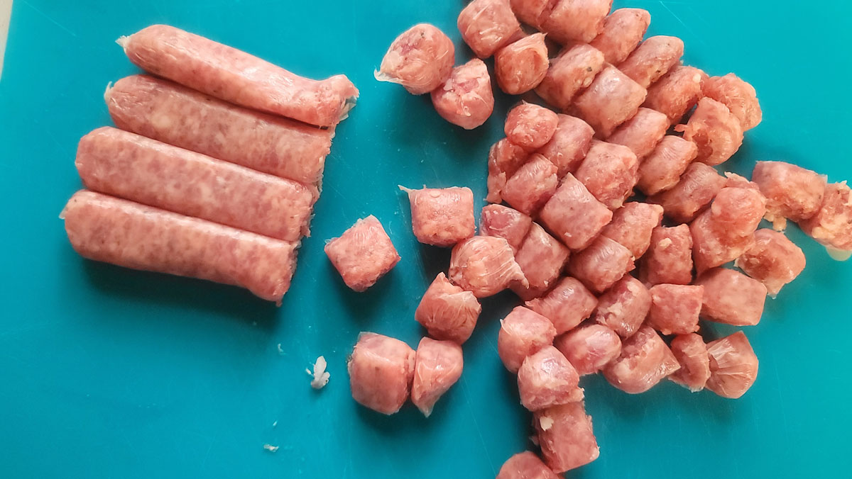Chopped breakfast sausage links.