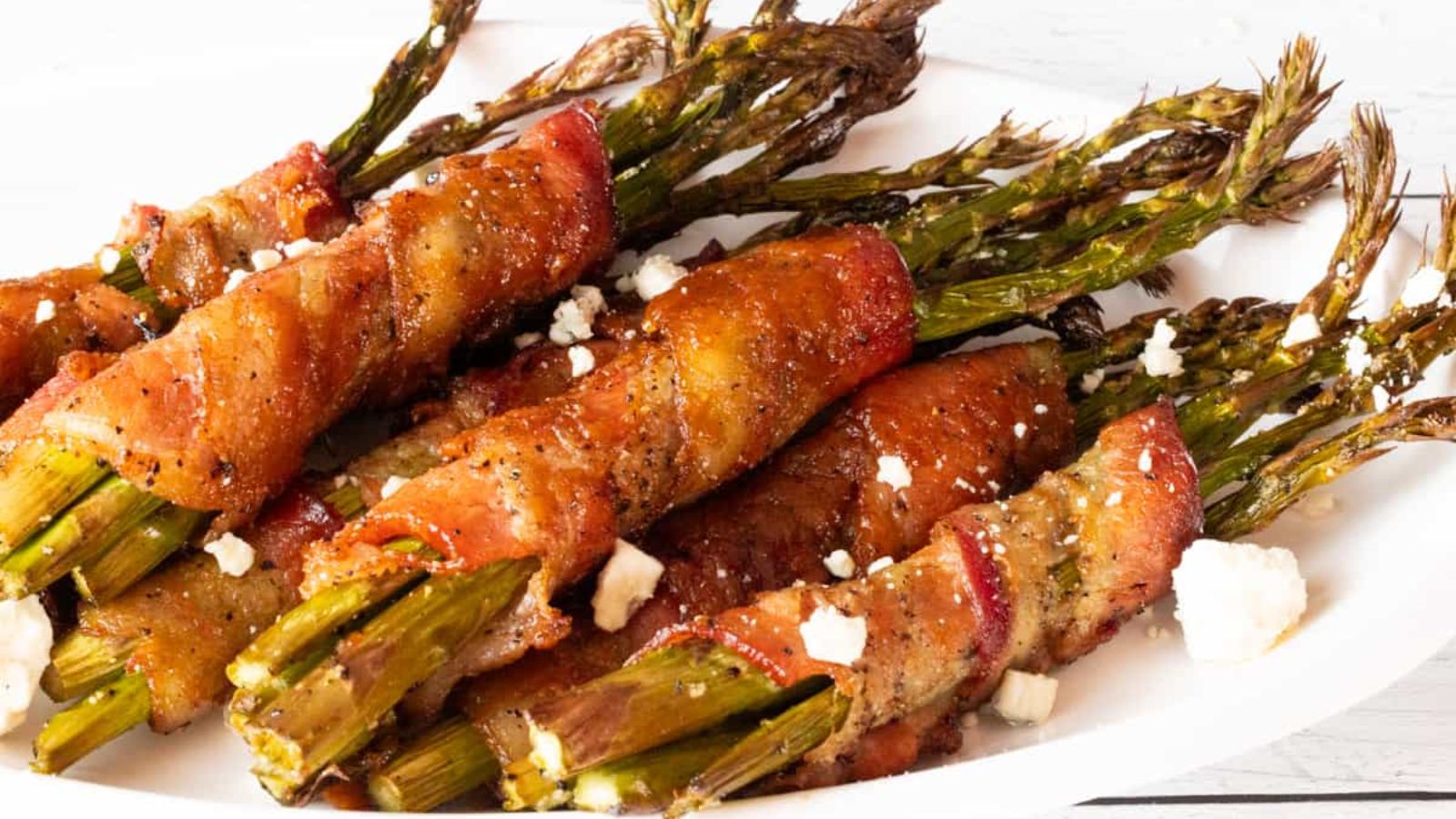 Asparagus wrapped in bacon.