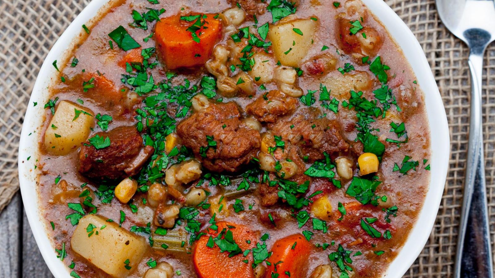 Beef stew in a bowl.