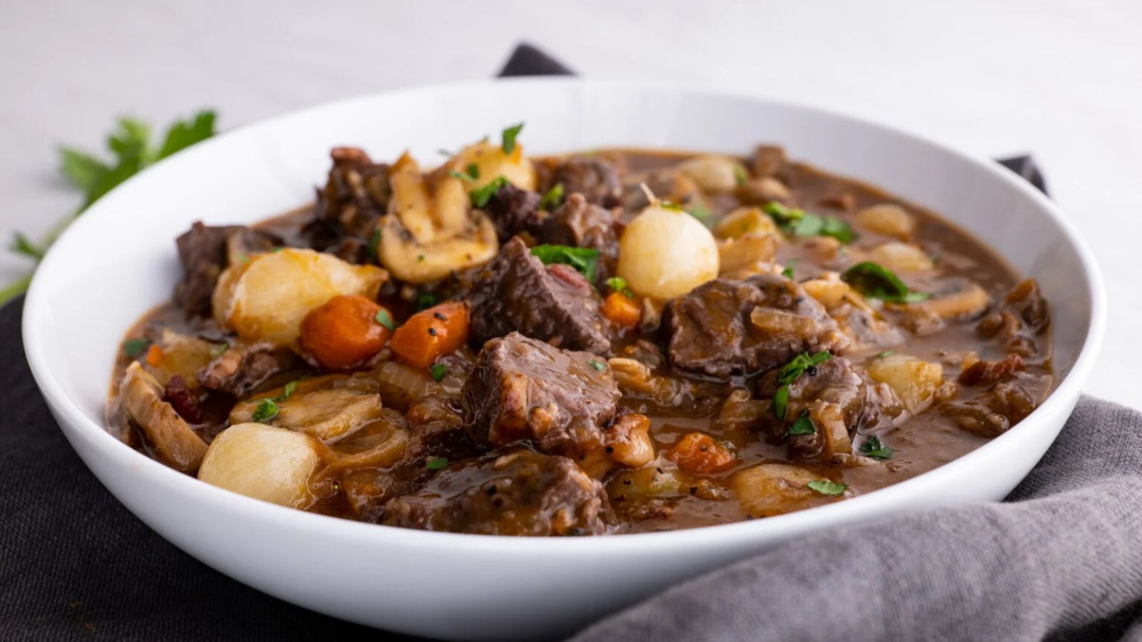 Beef stew in a bowl.